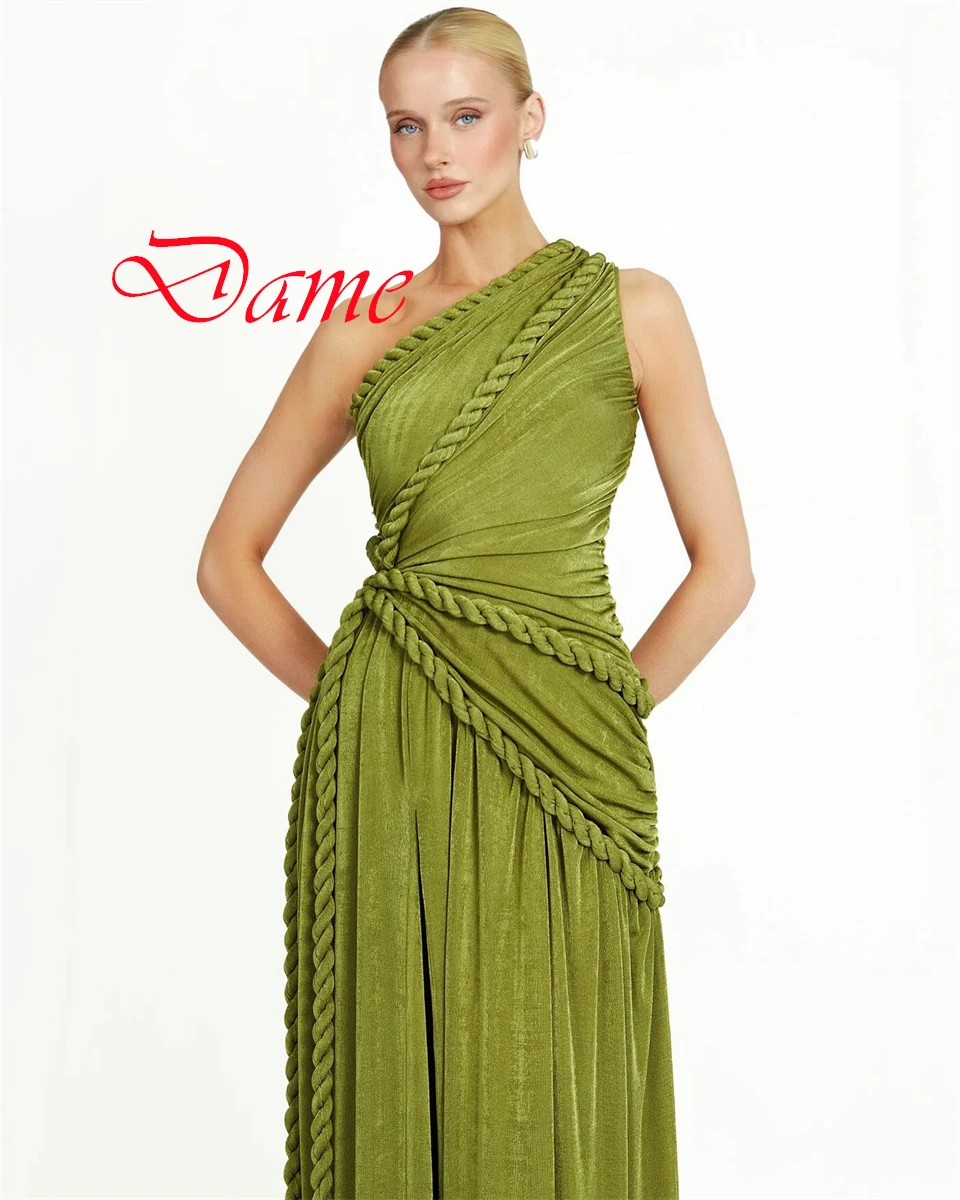 

Customized Temperament Light Green Jersey Evening Dress High Quality One Shoulder Sleeveless Side Slit Special Occasion Gowns