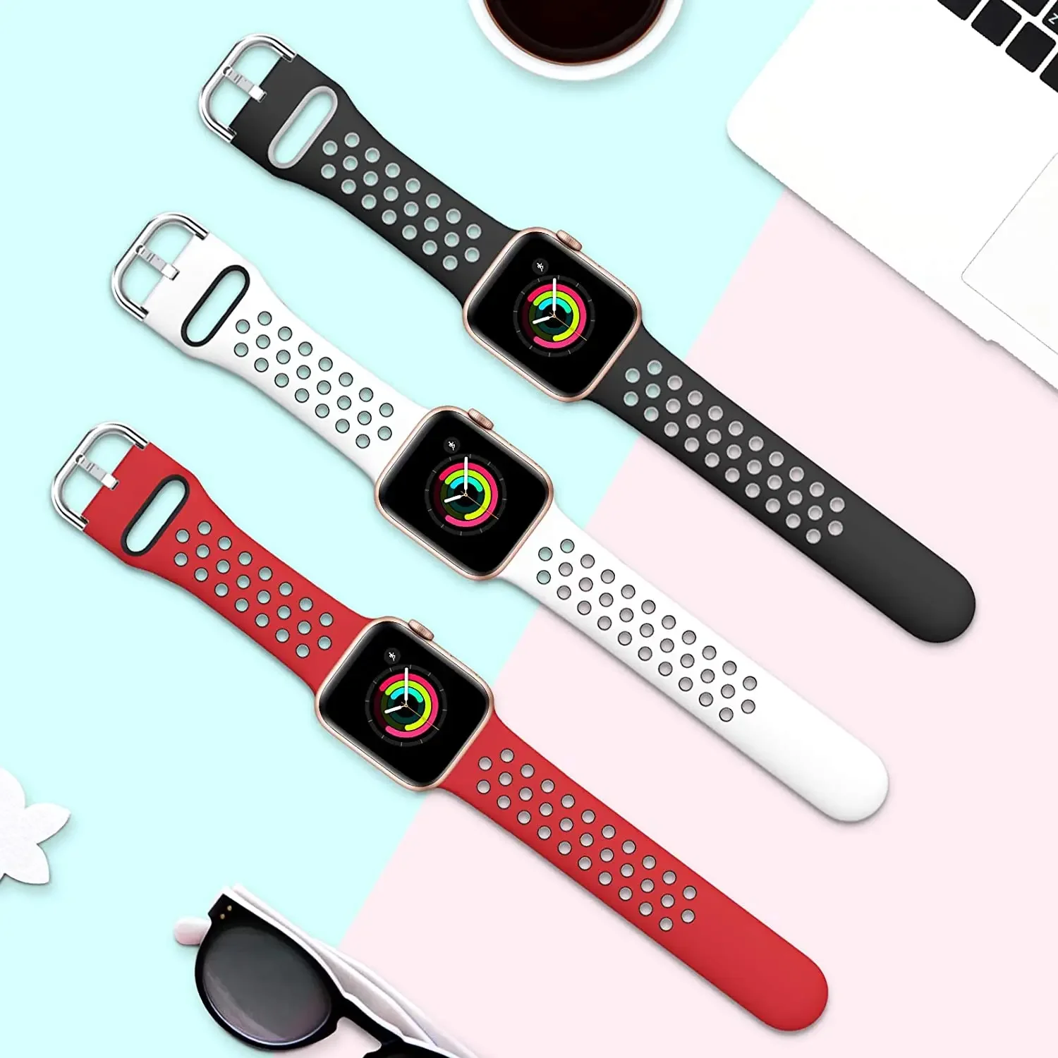 Ремешок силиконовый для Apple Watch Band 49 мм 45 мм 41 мм 44 мм 40 мм 42 мм 46 мм, спортивный Воздухопроницаемый браслет для iWatch Ultra 10 9 8 7