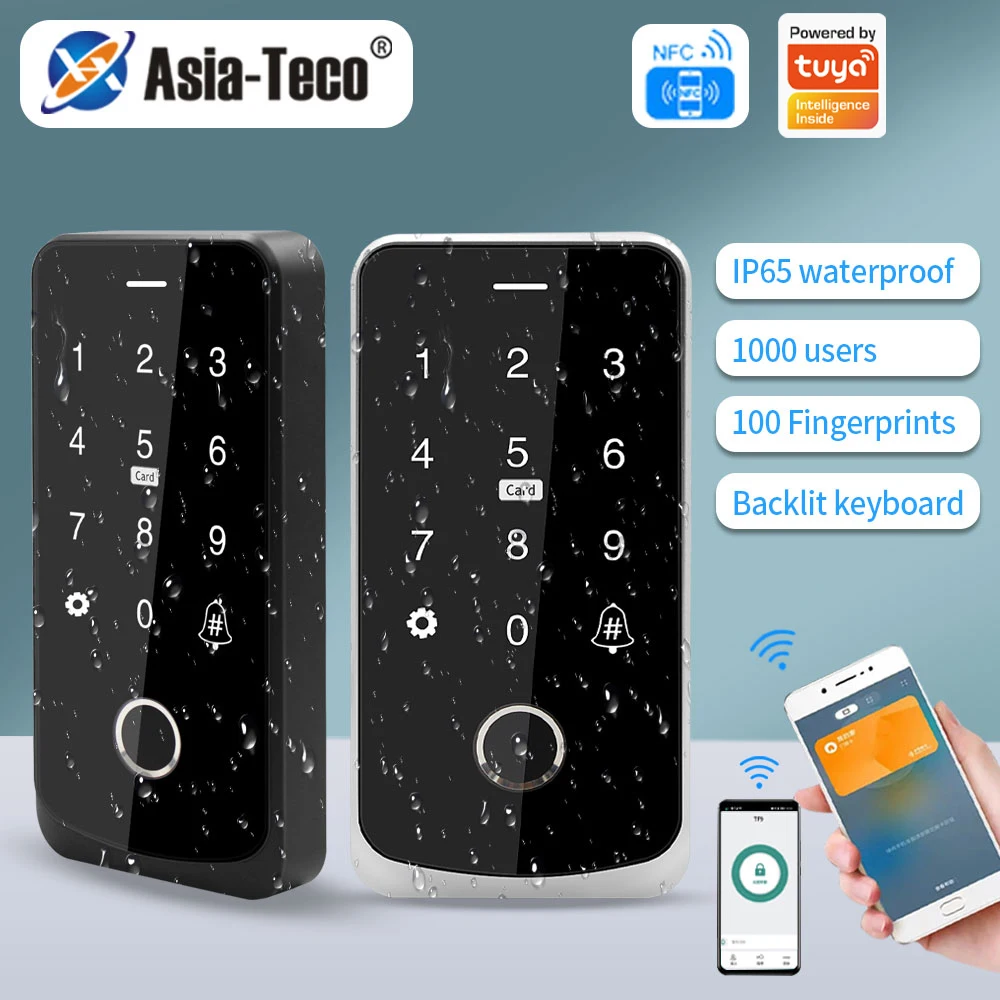 NFC Bluetooth Backlit Touch Keypad Access Control IP67 Waterproof RFID 13.56MHz Biometric Fingerprint Door Opener Work With Tuya