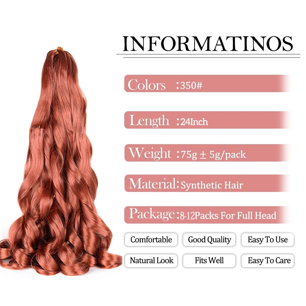 Ekstensi rambut ikal Perancis, ekstensi rambut keriting Spiral sintetis, gelombang longgar Spiral, rambut Crochet, kepang keriting Brasil