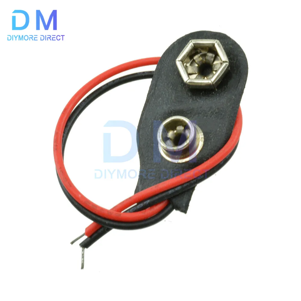10PCS I Type 9V Clip-on Battery Connector Leather Shell Black Red Wired 9 Volt Battery Clip Connector Battery Holder