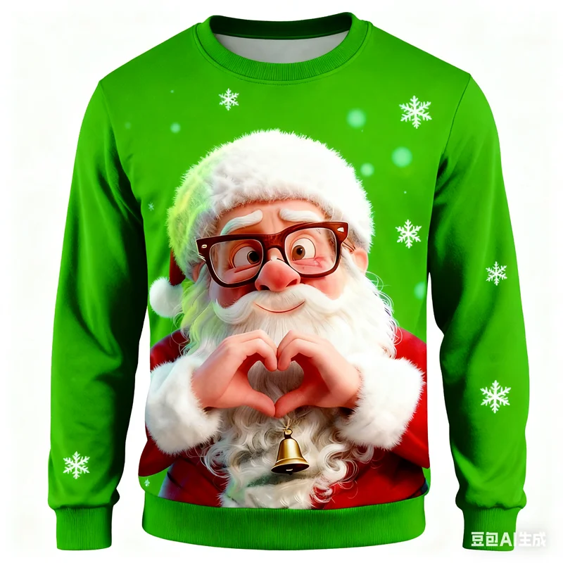 

Cute Santa Claus Round Neck Men's Sweatshirt Fashion 3D Printed Christmas Long Sleeve Pullover Loose Casual Comfortable Clothing