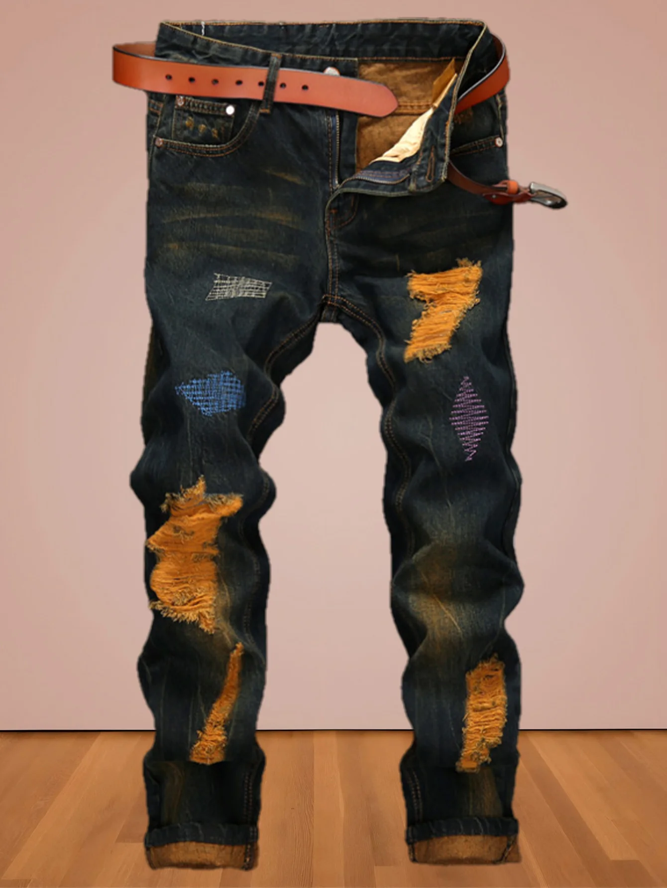 

Мужские прямые джинсы в американском стиле в стиле ретро