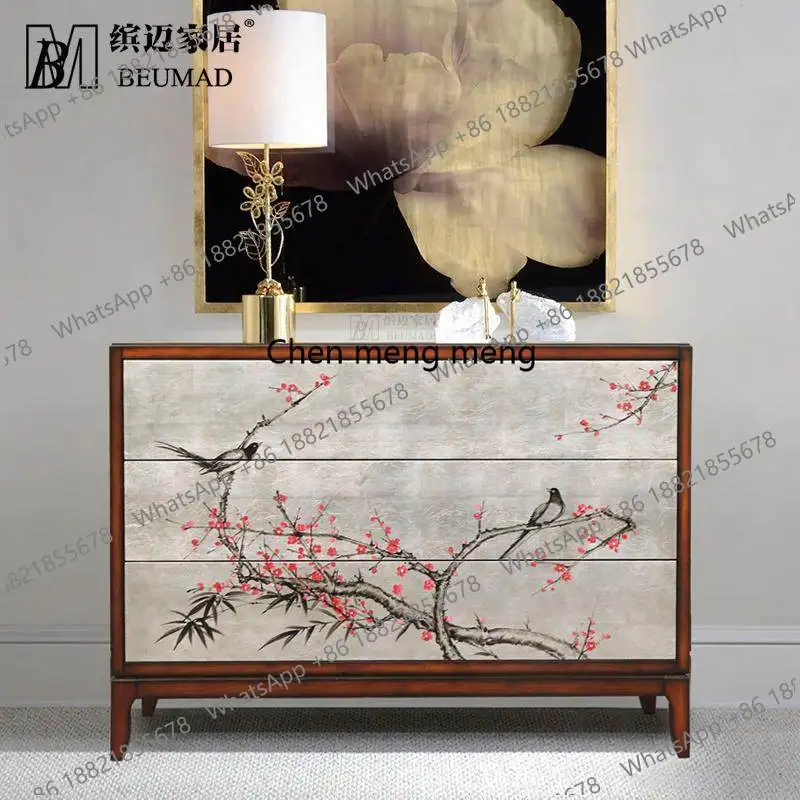 

American antique door-to-door entrance cabinet villa hand-painted art silver foil decorative cabinet customization