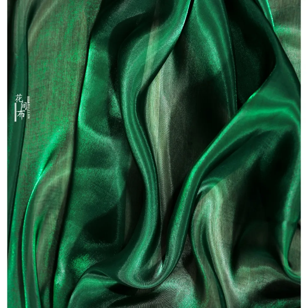 Dark Green Starlight Satin Fabric Semi Transparent Luster Silky Smooth Ancient Style Hanfu Wedding Dress Apparel Design Cloth