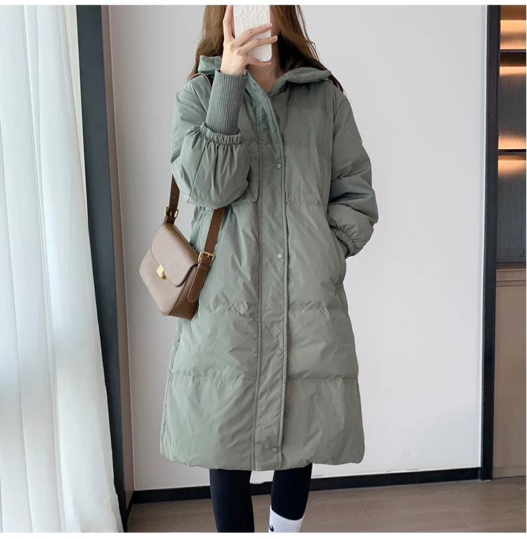 Fashion Winter Down Jassen 2022 Nieuwe Vrouwen Kleding Mid-Lengte Witte Eendendons Gebreide Hooded Verdikte Winterjassen bd283