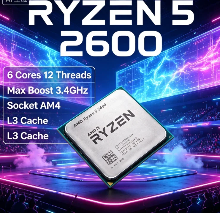 AMD R5 2600 High Performance Streaming CPU 6 Core 12 Thread 3.9GHz Dynamic Boost AM4 Low Latency Encoding Clear Picture