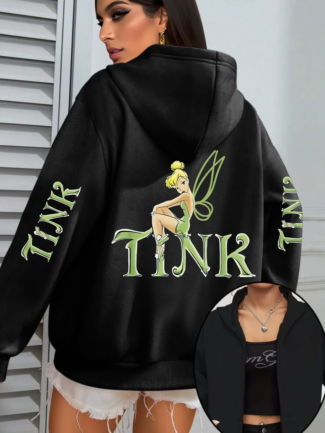 ديزني تينكر بيل سستة هوديس الصوف البلوز سترة المرأة الرجال القطن الخريف بلوفر شتوي معاطف كبيرة الحجم