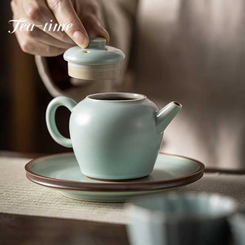 160ml Boutique Ru Kiln Sky Blue Porcelain Teapot Zen General Pot Tea Making Kettle with Ball Hole Kung Fu Tea Teaset  Collection