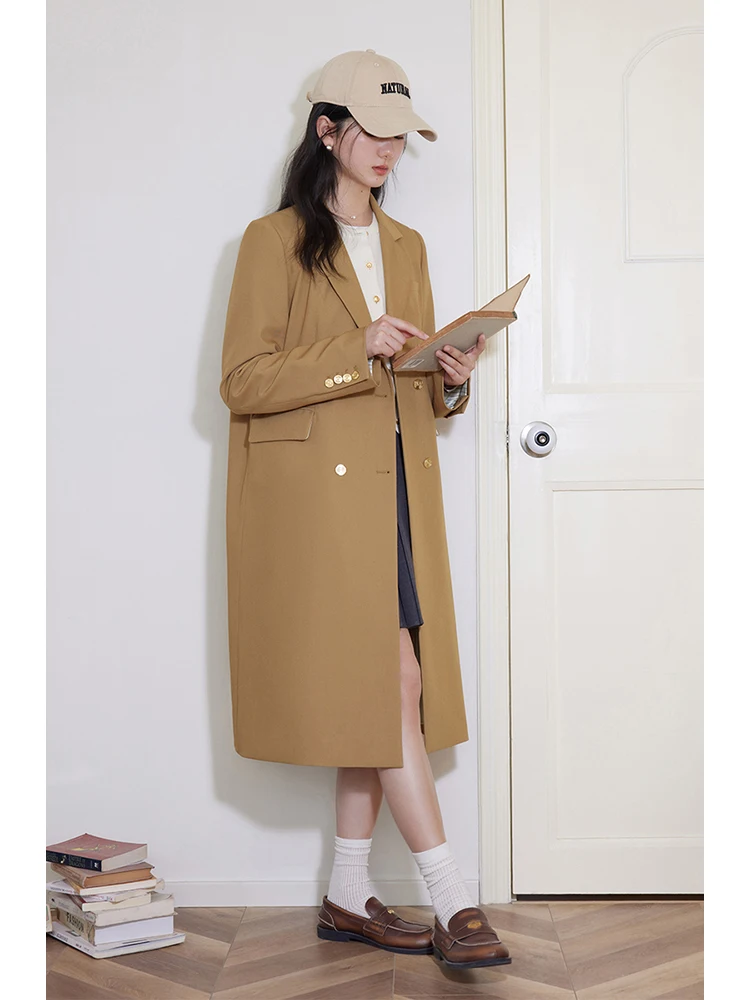 ZIQIAO High-end Korean Style Long Suit Jacket for Women 2024 Spring Newly Commuter Casual Mid-length Blazer Coat Female