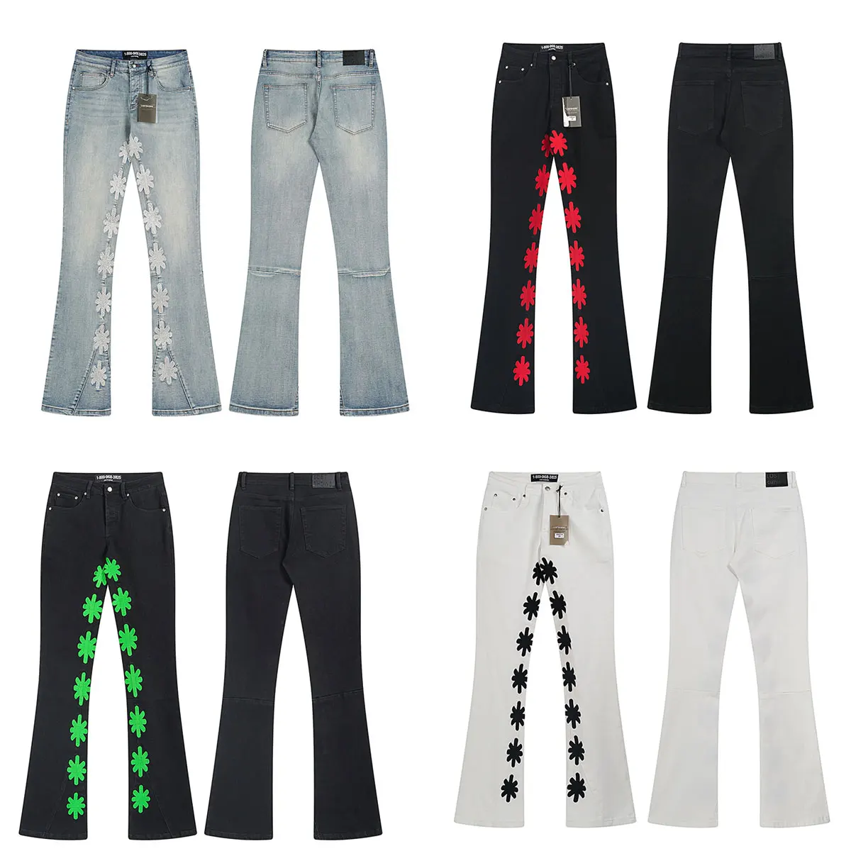 

LOSTSHDWS Микро расклешенные эластичные брюки с внутренней стороной и цветочной вышивкой Мешковатые джинсы для мужчин Прямые джинсовые брюки большого размера Ropa Hombre
