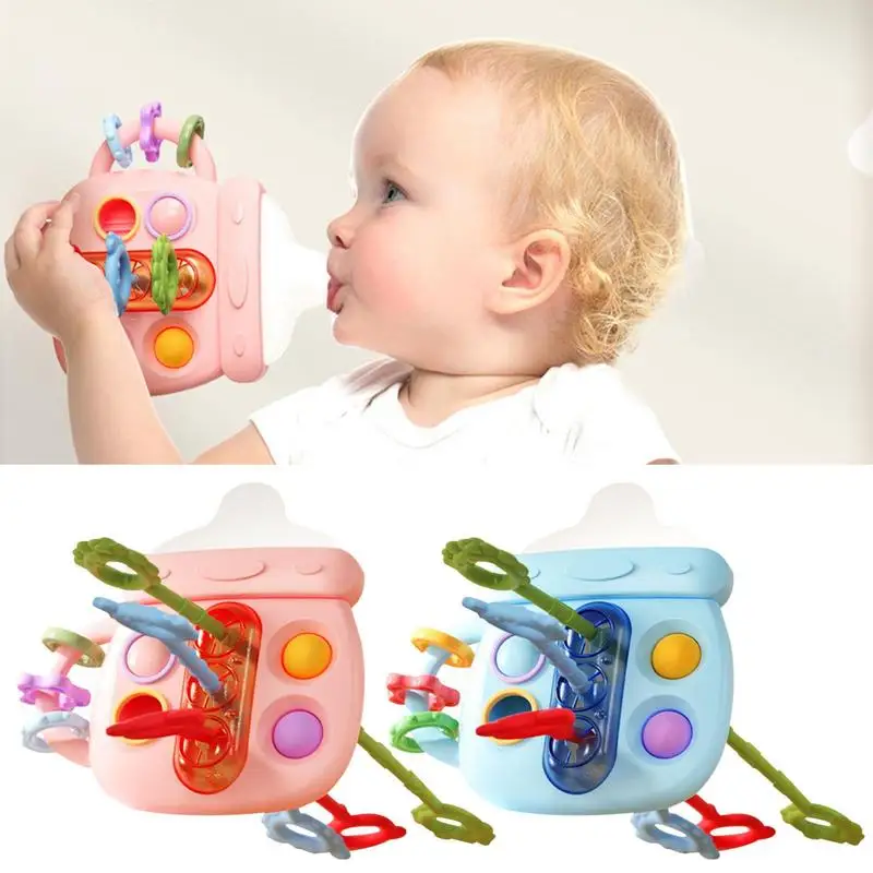 Pull String Toy Montessori Sensory Development Educational Toys Silicone Kids Activity Toy Pull String Finger Grasp Training Toy