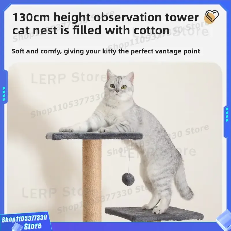 Wooden Cat Tree with Hammock Multifunctional Climbing Frame Scratching Post Two in One Pet Furniture for Indoor Cats