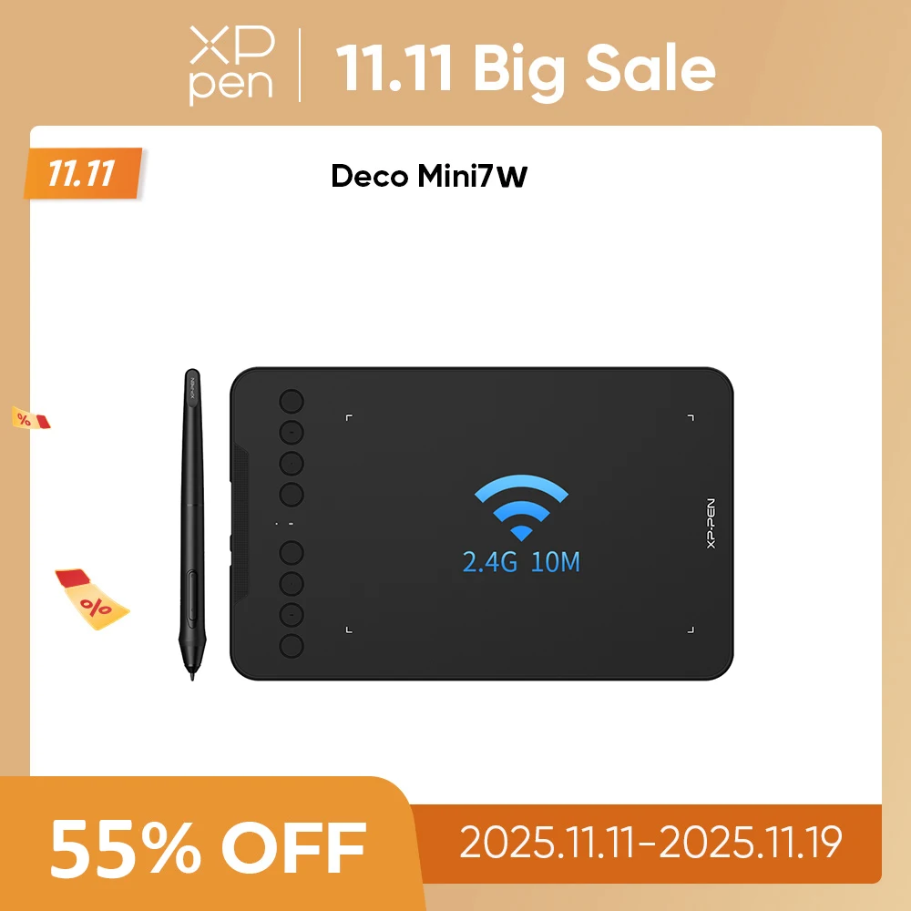 XPPen Deco Mini7W Wireless Drawing Tablet 7*4 Inch Graphics Tablet With 60 Tilt 8192 Levels for Windows Mac Android Art Design