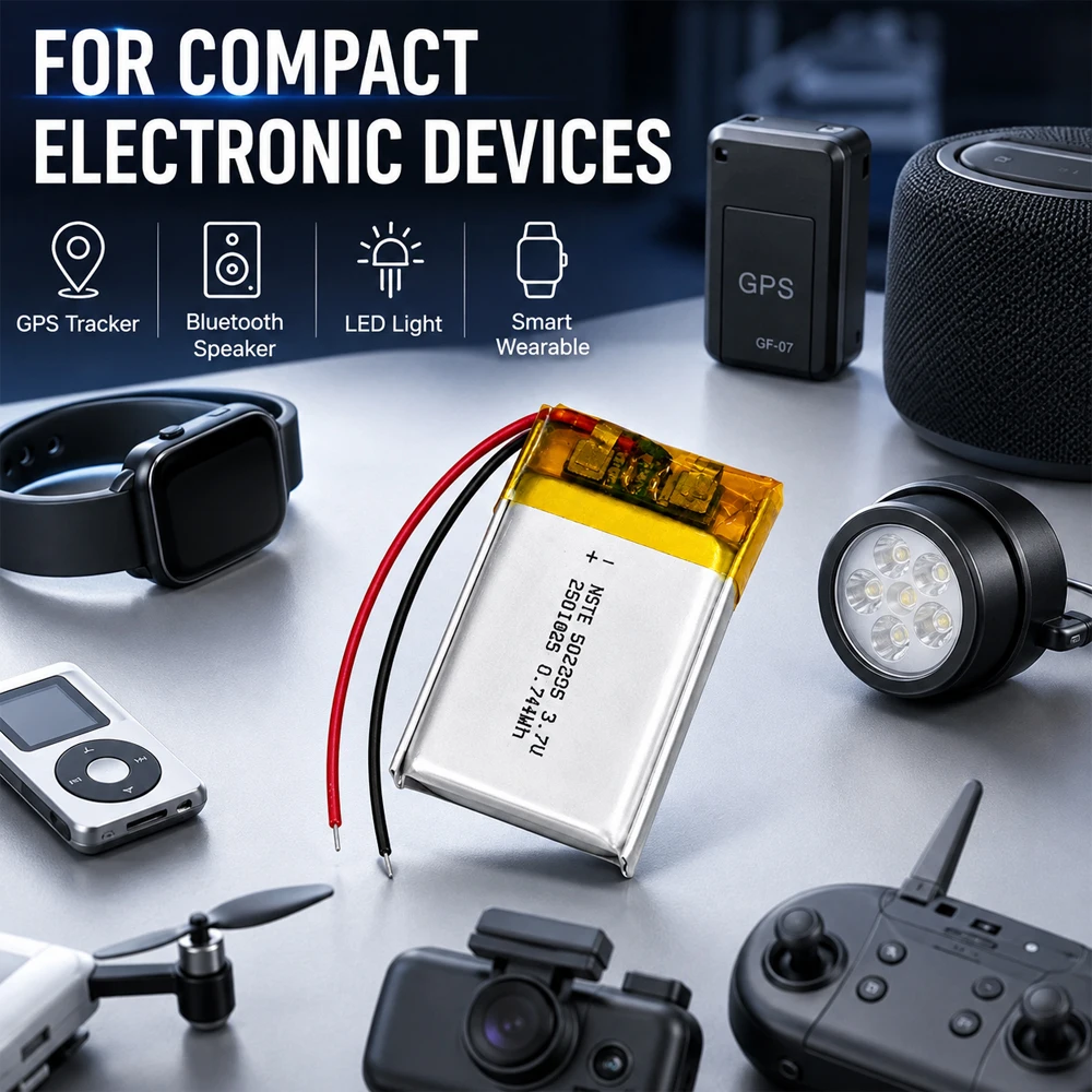 502025 Bateria LiPo 3.7V 200mAh, ładowalna bateria litowo-polimerowa, zamiennik do słuchawek Bluetooth i lokalizatora GPS — zdjęcie produktu 4
