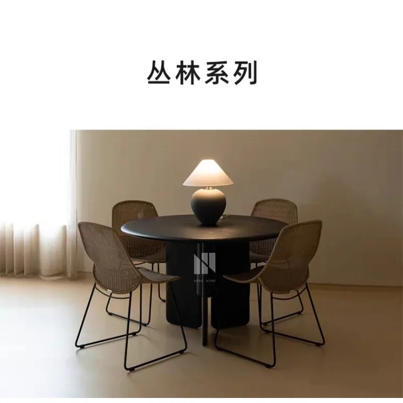 Round solid wood dining table, simple small household round