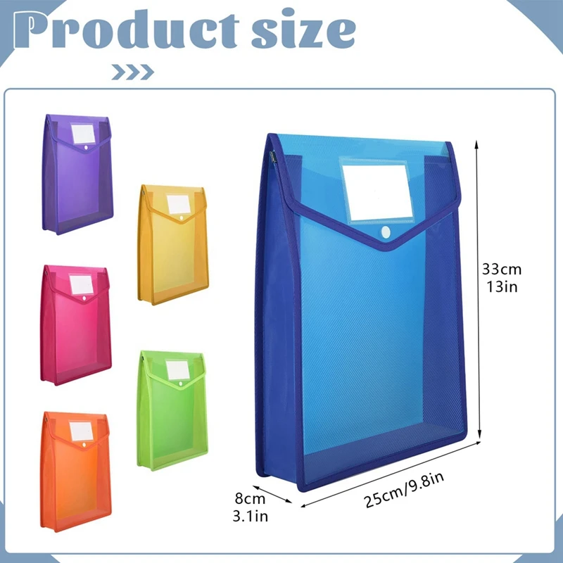 6 Pcs A4 Plastic Wallets Folders Popper Wallet Document Pockets Envelope File Folder With Button Closure Card Slot