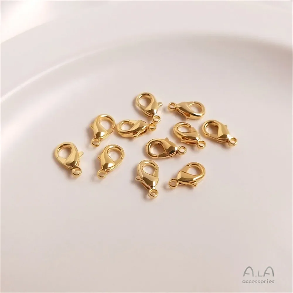 

14K gold plated 18K true gold lobster clasp jewelry bracelet with end connection spring clasp DIY accessory material