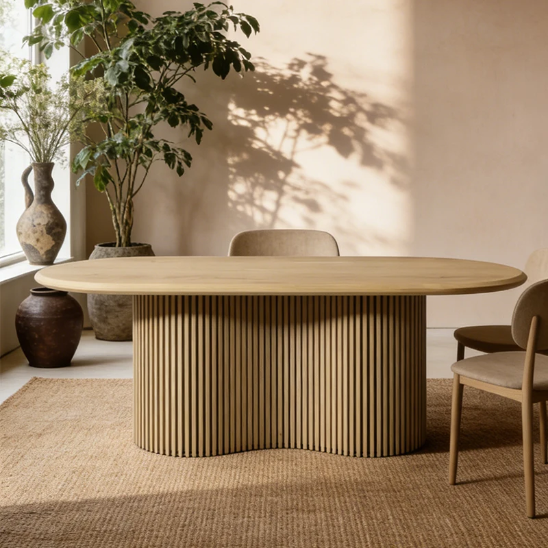 

&c Nordic Solid Wood Oval Dining Table Minimalist Home Kitchen Table Dual-Purpose Living Room Desk & Meeting for Small