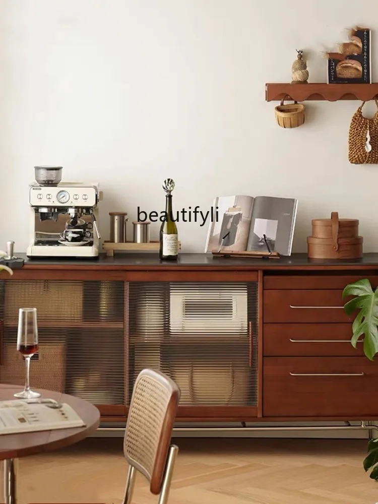

Nordic Solid Wood Sideboard Storage Locker Stone Plate Retro Restaurant Tea Cabinet