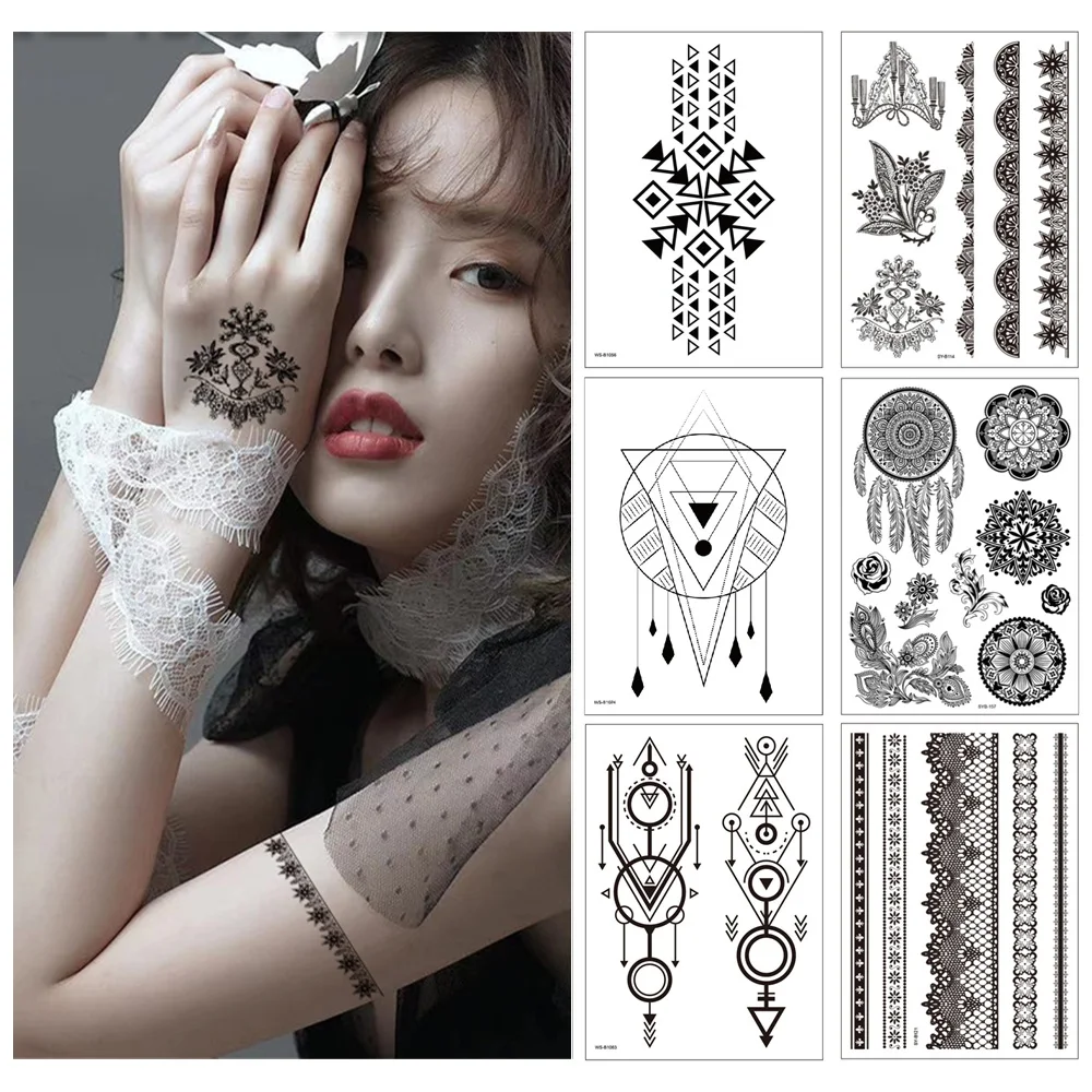 5pcs/set Black Mandala Flower Temporary Tattoos Sticker Geometric Pattern Fake tattoo Waterproof Disposable tatouage temporaire