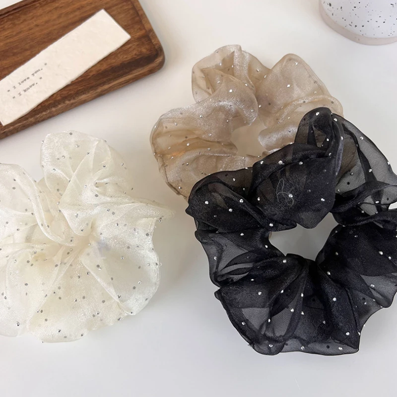 Elegant and Delicate Hair Accessories with Korean Hair Bun Cover and Organza Scrunchies, Perfect for Girls and Women