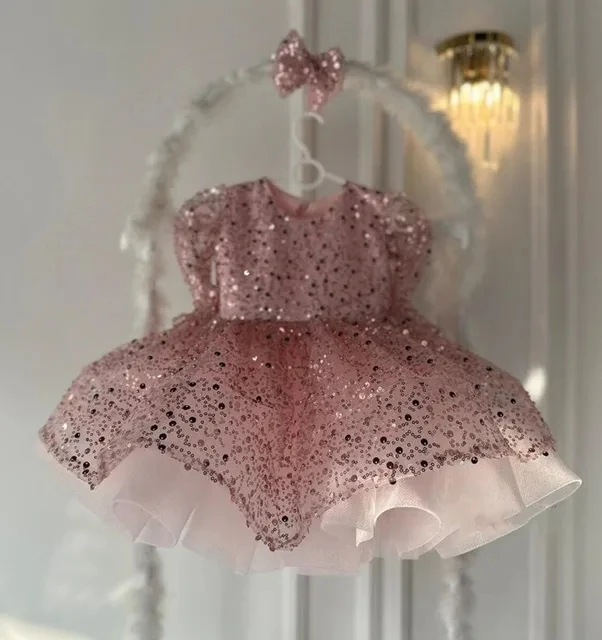 Luxurious Glitter Lush Girl Party Dresses Elegant Fluffy Girl Princess Dress Shiny Pearls luxurious Birthday Wedding Dress Girl