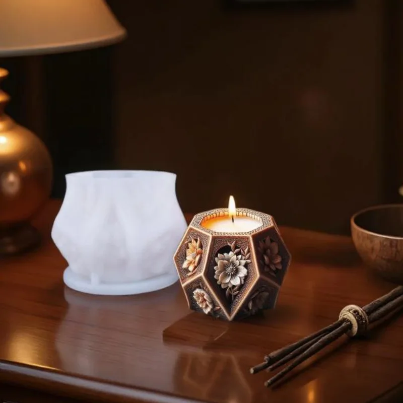 

Pentagonal Flower Column Silicone Mold Plaster Decoration DIY Retro Multi-faceted Carved Flower Candle Making Supplies