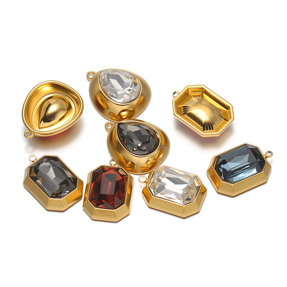 3 Stück Edelstahl-Anhänger in Tropfen- und Rechteckform mit Zirkonia für Armbänder, Ohrringe, Charms, Schmuckzubehör, DIY-Mode, Schmuckherstellung, Halsketten – Detail 1