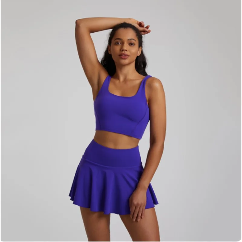 

Yoga Set 2 Piece Golf Outfit Women Tennis Bra Top Pleated Skirt with Shorts Pocket Gym Wear Summer Sport Badminton Workout 2025