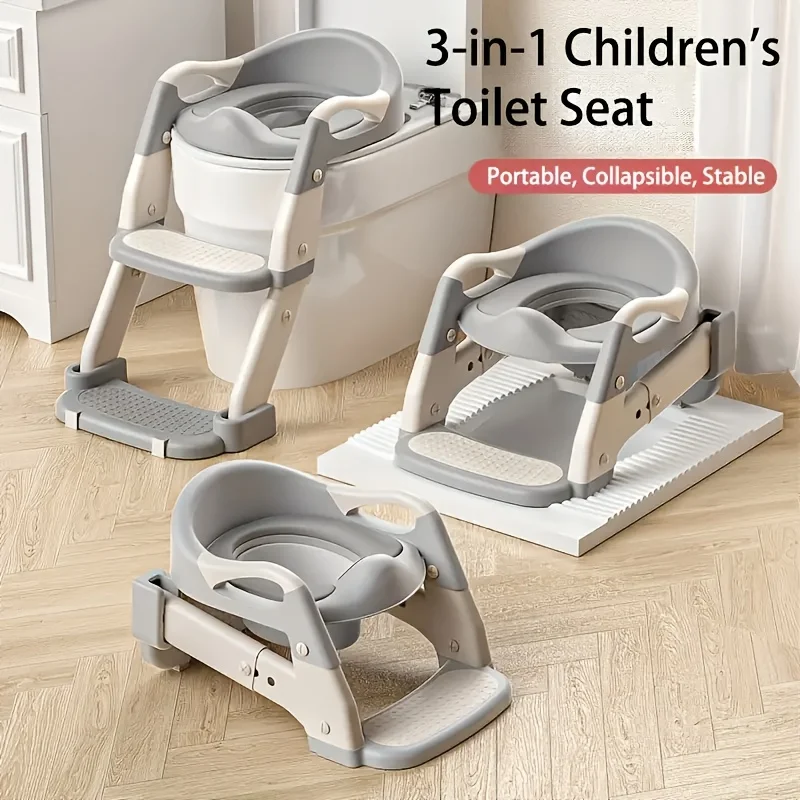 Asiento de entrenamiento para ir al baño 3 en 1, plegable y portátil, altura ajustable, acolchado suave y antideslizante, inodoro para niños pequeños, ideal para viajes