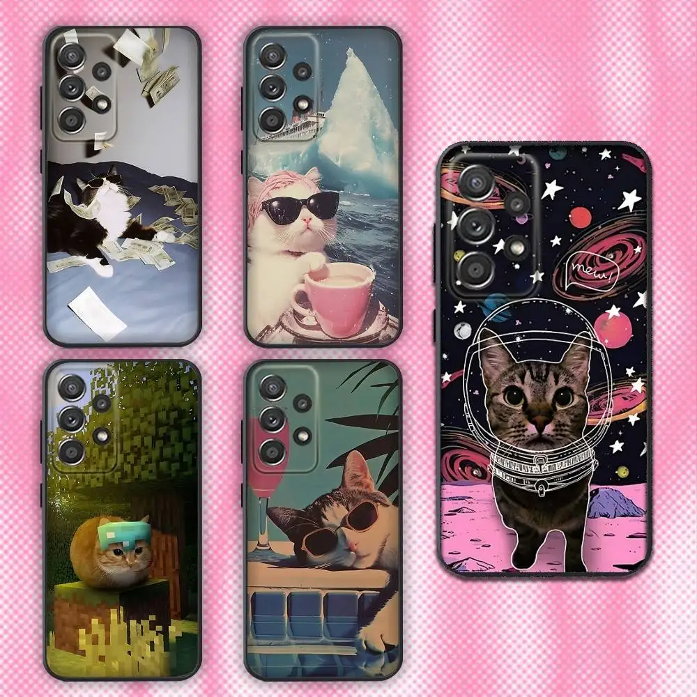

Funny Cat Cute Phone Case For Samsung Galaxy A13,A21s,A22,A31,A32,A52,A53,A71,A80,Soft Black Shell