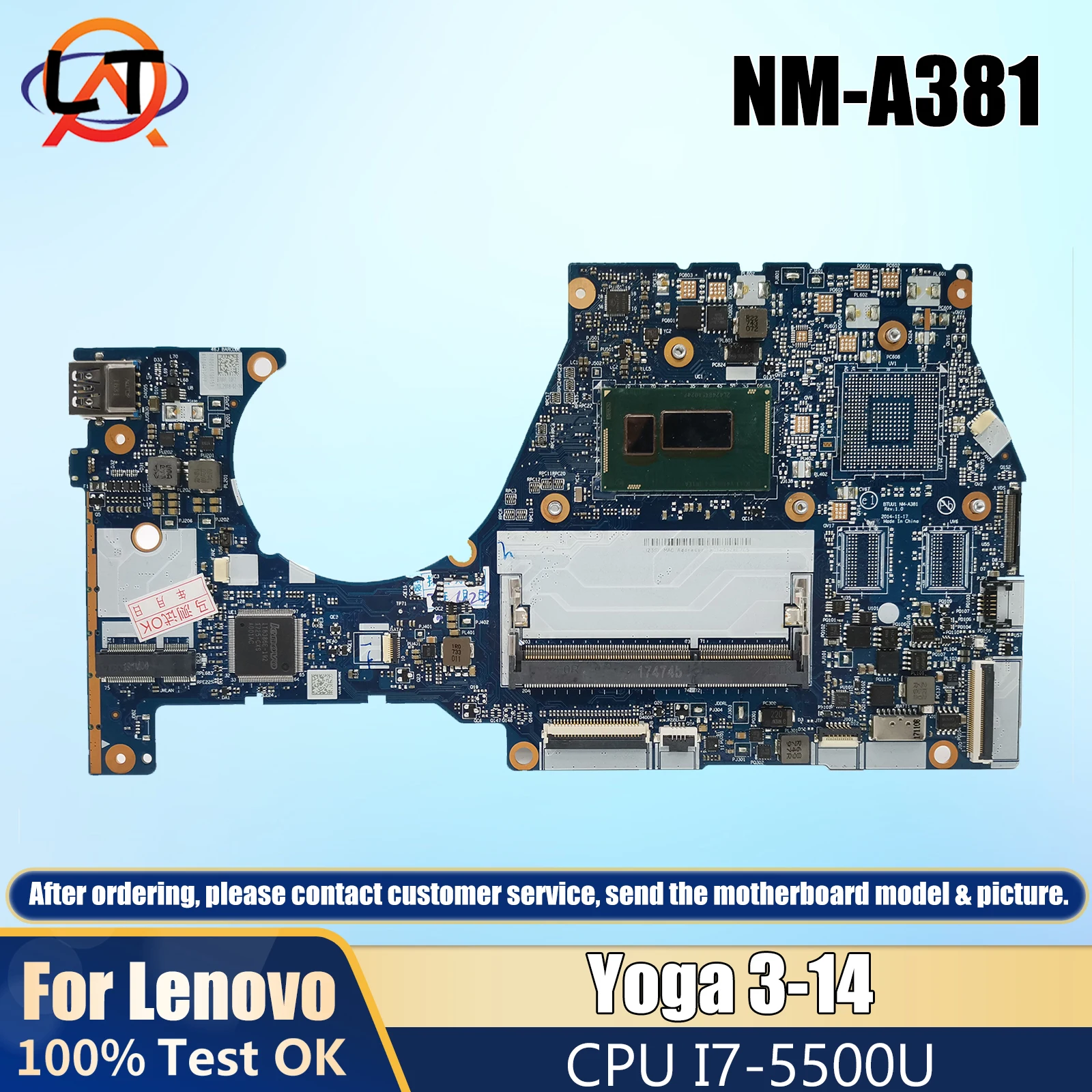 NM-A381 For Lenovo YOGA3 14 YOGA 3-14 Laptop Motherboard With I7-5500U CPU FRU 5B20H35602 5B20H35614