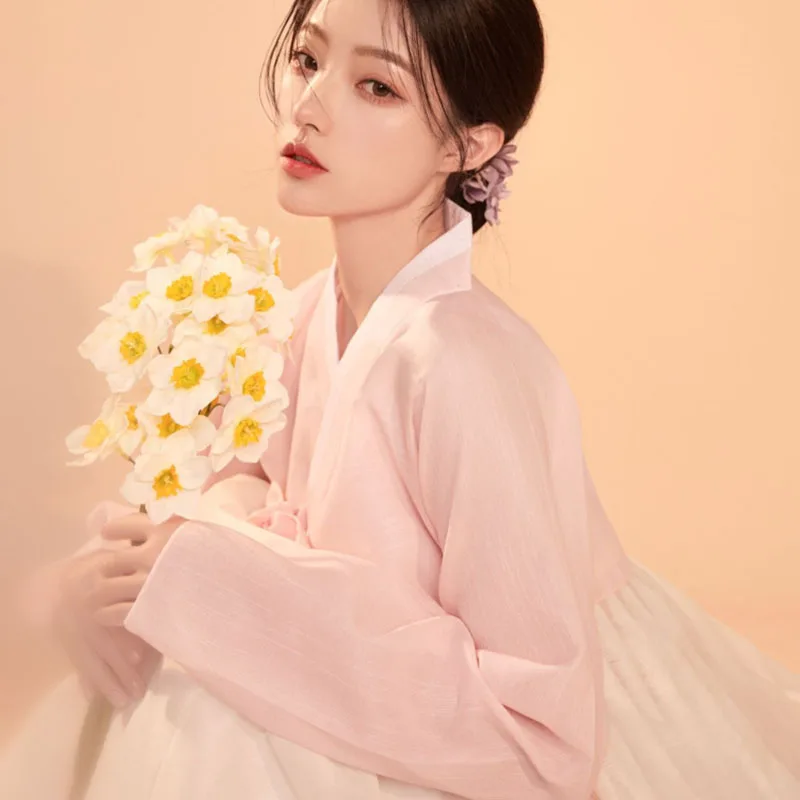

Pink Korean Clothes Women 2023 Traditional Costume Palace Hanbok Elegant Modern Fashion Luxury Dress Party Stage Photograph 한복
