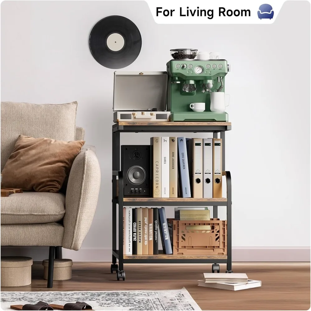 

Printer Stand with Wheels 3 Tier Rolling Cart Adjustable Storage Shelf Office Desk