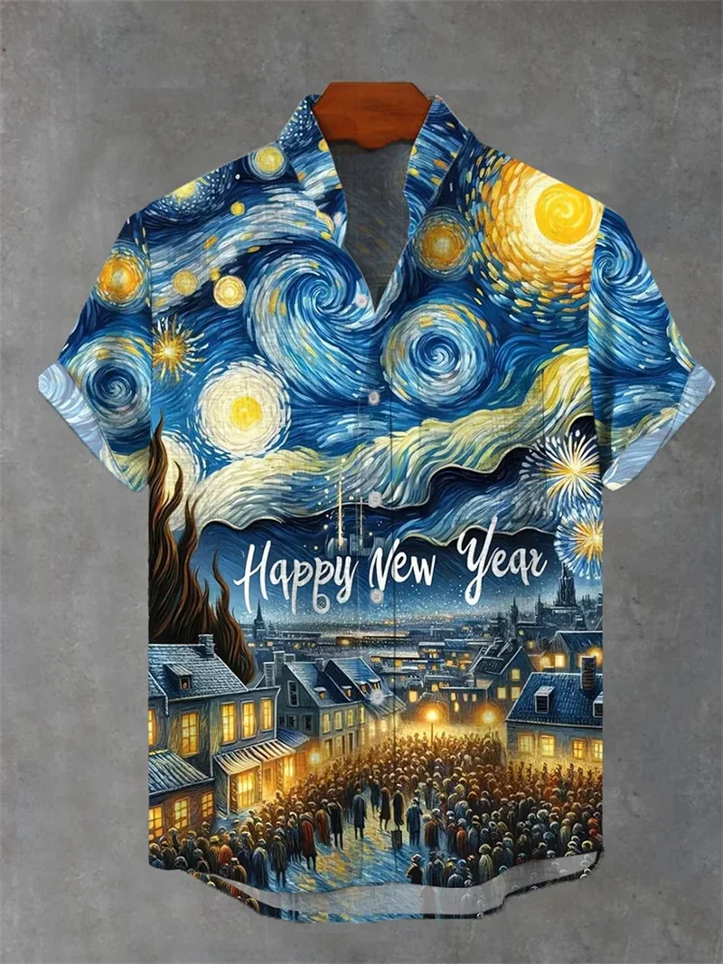 2025 하와이 열정적인 삼바 프린트 남성 비치 버클 여름 통기성 반팔 셔츠 패션 칼라