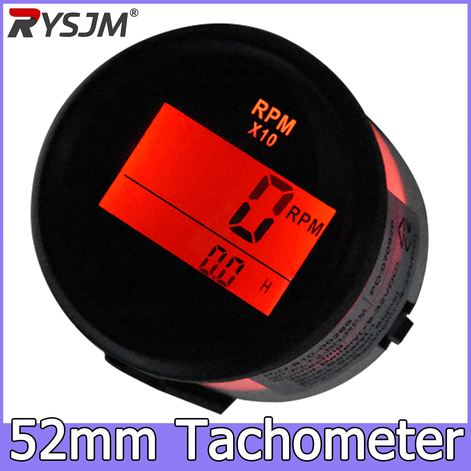 Waterproof Tachometer Car Truck Boat Universal 52mm Digital 0-9990 RPM Tacho Gauge with Hourmeter Red Backlight 12V 24V