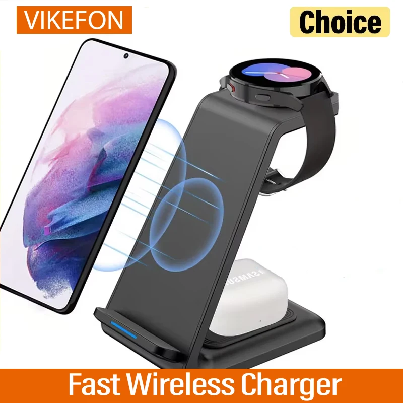 

Беспроводное зарядное устройство VIKEFON 3 в 1, 15 Вт, для Samsung Galaxy S23 Watch 6 pro/5/4/3 Active Buds Pro Plus, станция быстрой зарядки