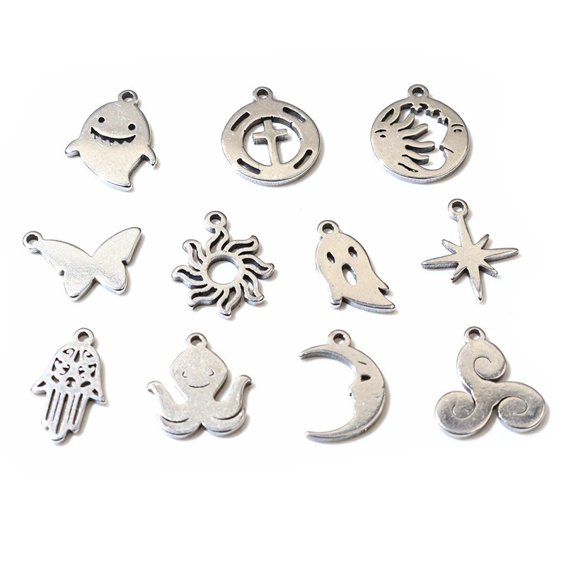 30pcs Stainless Steel Small Charms Ghost Moon Butterfly Star Cute Pendant Charm DIY Jewelry Making Accessories Necklace Bracelet