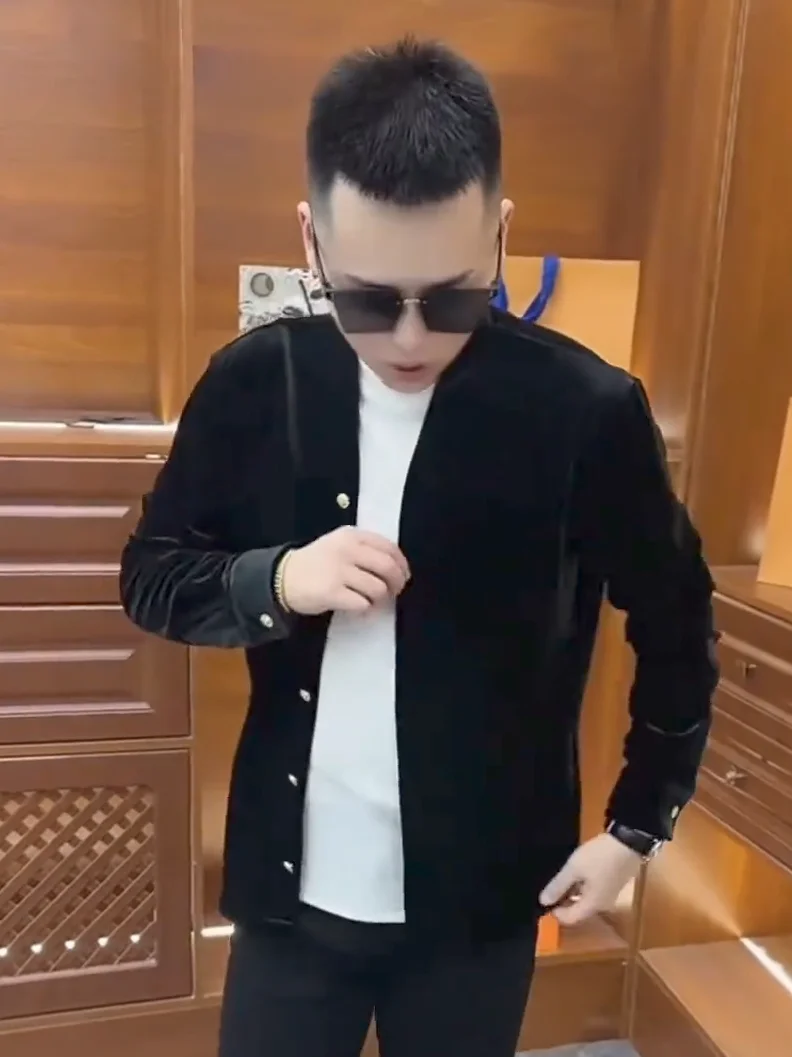 

Velvet Open Cardigan Long Sve Men's Outerwear Casual Faion Spring Autumn New Sle irt Jaet Sli Haome