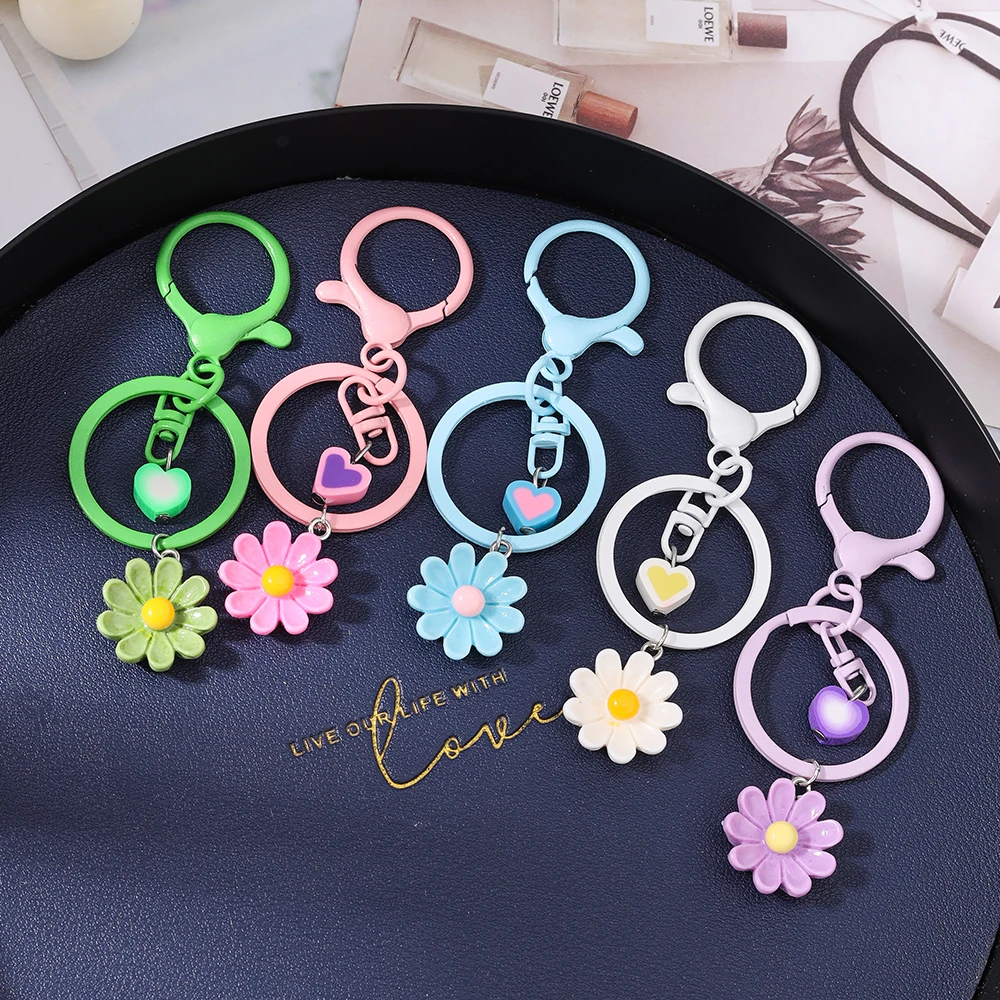Aihua lindo llavero de flor de Margarita mujeres niñas llavero colgantes para bolso decoración DIY llavero hecho a mano regalos de joyería
