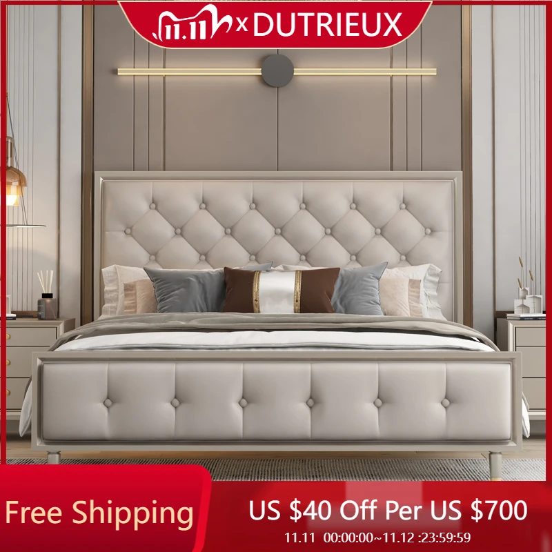 

Classic Headboard Bed Frame Minimalist Apartment American Style Modern Bed Wood Designer Wedding Cama De Casal Bedroom Furniture