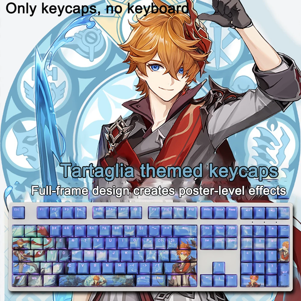 

108 Keys Genshin Impact Keycap Tartaglia PBT Dye Subbed Cherry Backlit Keycap Anime Gaming Key Cap For ANSI 61 87 104 108 Layout