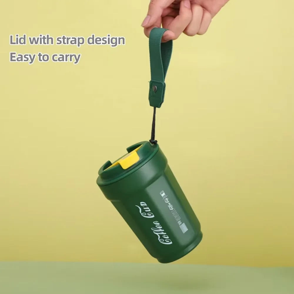 كوب قهوة ترمس مانع للتسرب، كوب قهوة للسفر بجدار مزدوج، كوب بحزام محمول، كوب من الفولاذ المقاوم للصدأ #1