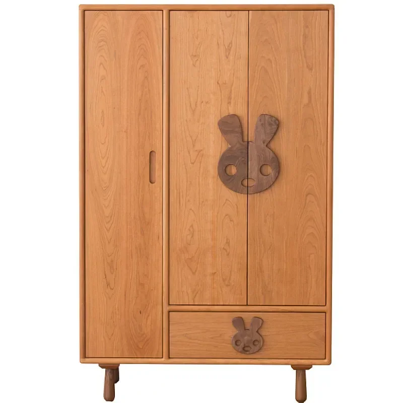 

Nordic all solid wood cartoon children's wardrobe North American cherry wood minimalist small wardrobe children's room storage