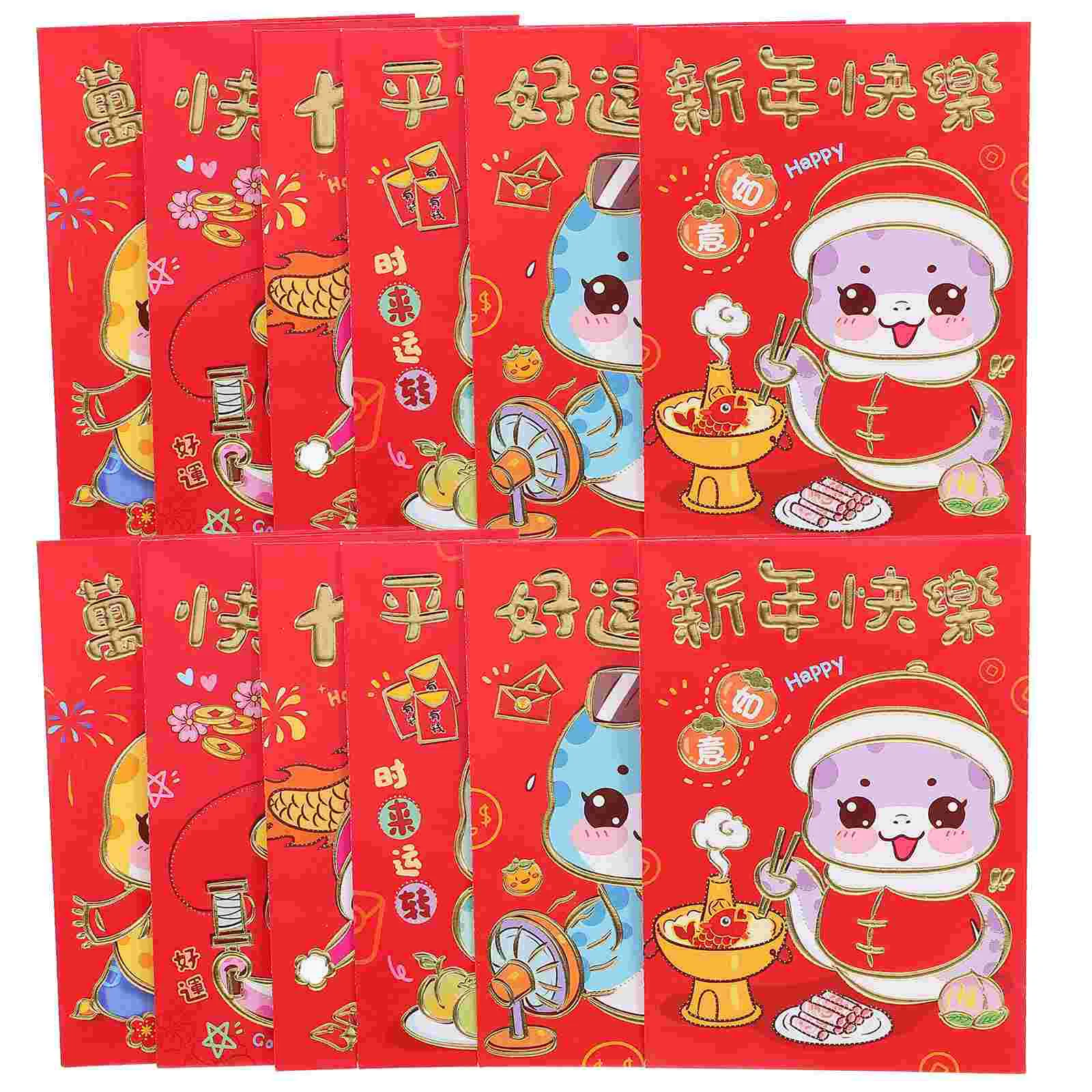 

36 Pcs Cartoon Snake Envelope Money Envelopes Pouch 2025 Year Red Packet Bag Spring Festival Paper Creative