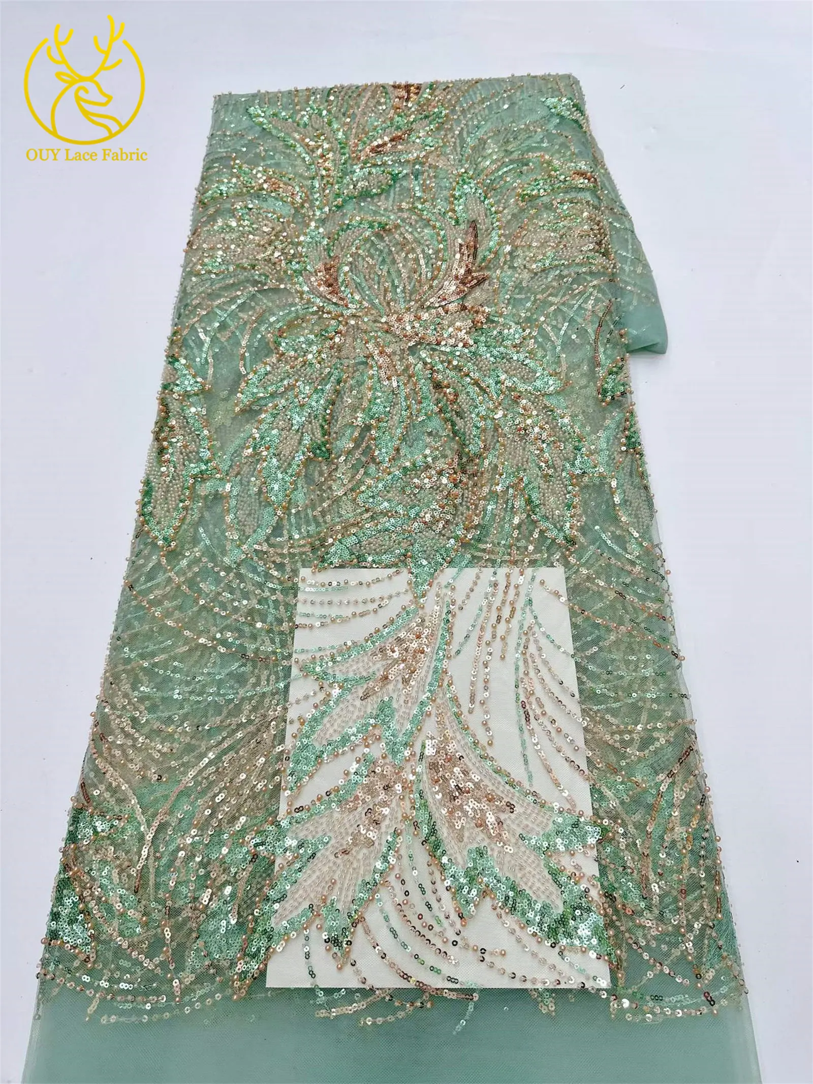Großhandel Nigerianischer Perlen-Spitzenstoff 2026 Modischer Französischer Afrikanischer Pailletten-Netzstoff für Brautkleider und Partykleider 5 Yards – Detail 11