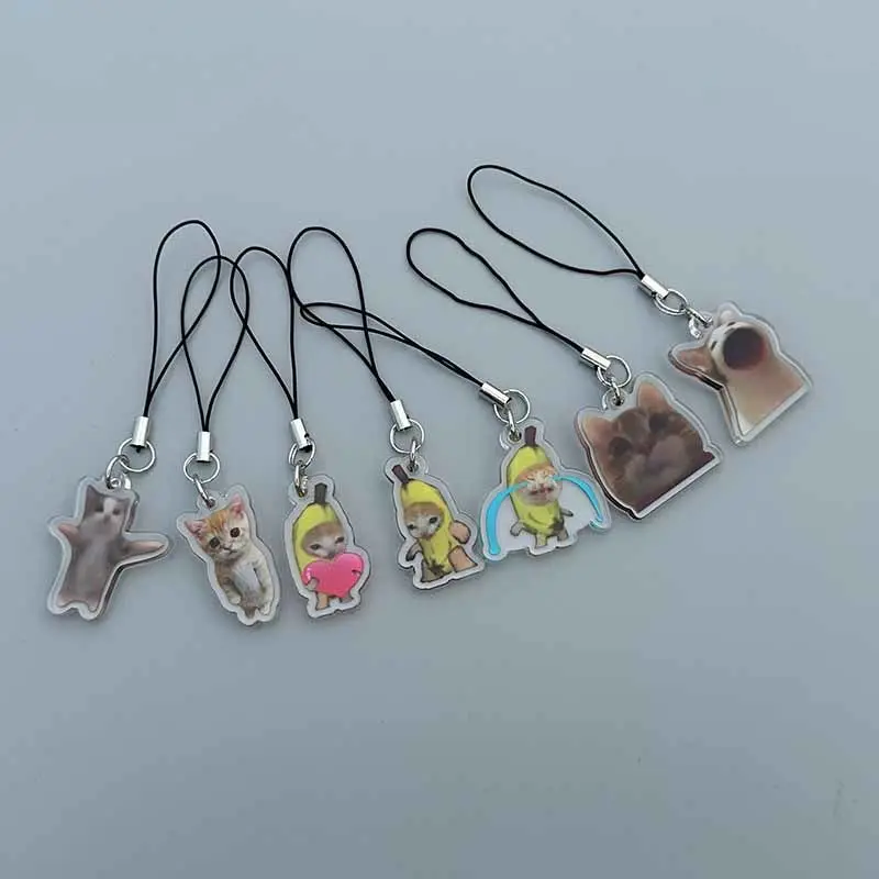 Happy Banana Cat Mobile Phone Chain Student Friends Gift El Gato  Meme Cat Funny Pendant Lanyard Small Pendant Maxwell Keyring