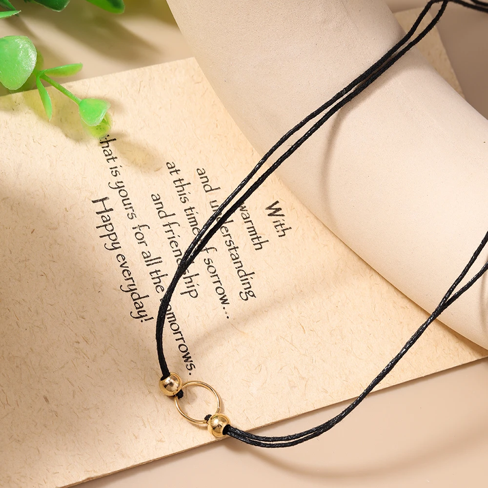 Aihua Schwarz Seil Punk Halsketten für Frauen Kragen Goldene Kreis Schlüsselbein Halsketten Colliers Mode Schmuck Geschenke – Detail 5