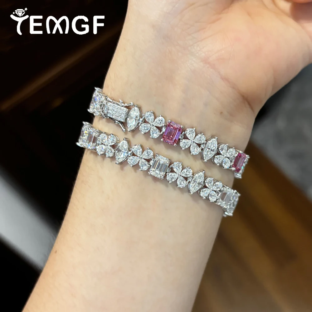 

TEMGF Luxury Full Moissanite Bracelet S925 Silver Chain for Women Wedding Shiny Fine Jewelry Couple Anniversary Gift Certified